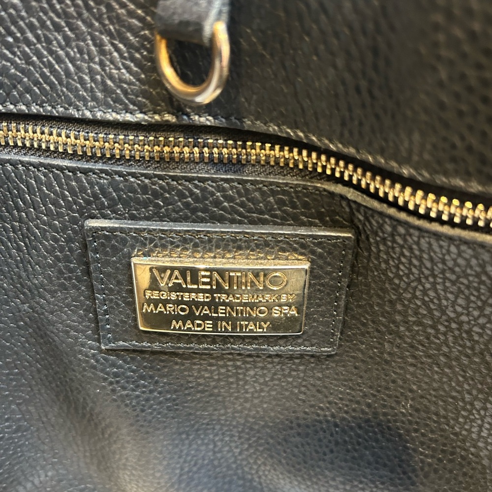 Valentino Black Pebbled Leather Stud-Logo Shoulder Tote - Picture 5 of 11
